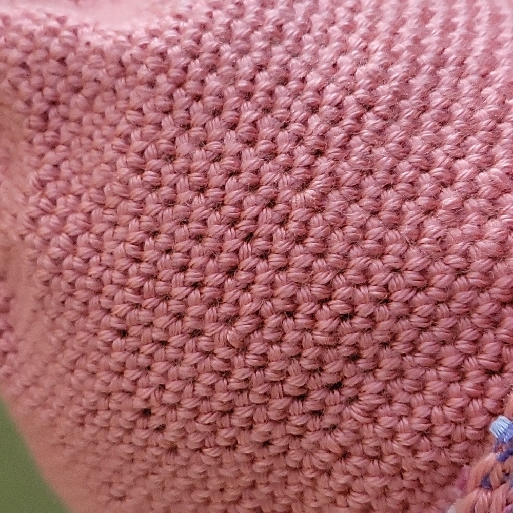 HAND CRAFTED hat with brim HANDMADE pink multi-colored eyelash yarn trim crochet - Picture 4 of 5